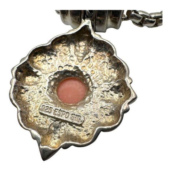 Vintage Sterling Silver Necklace Coral Pendant By Espo Signed Joseph Esposito - Picture 5 of 6